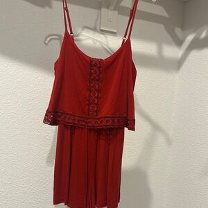 Topshop Red Lace-Trimmed Romper